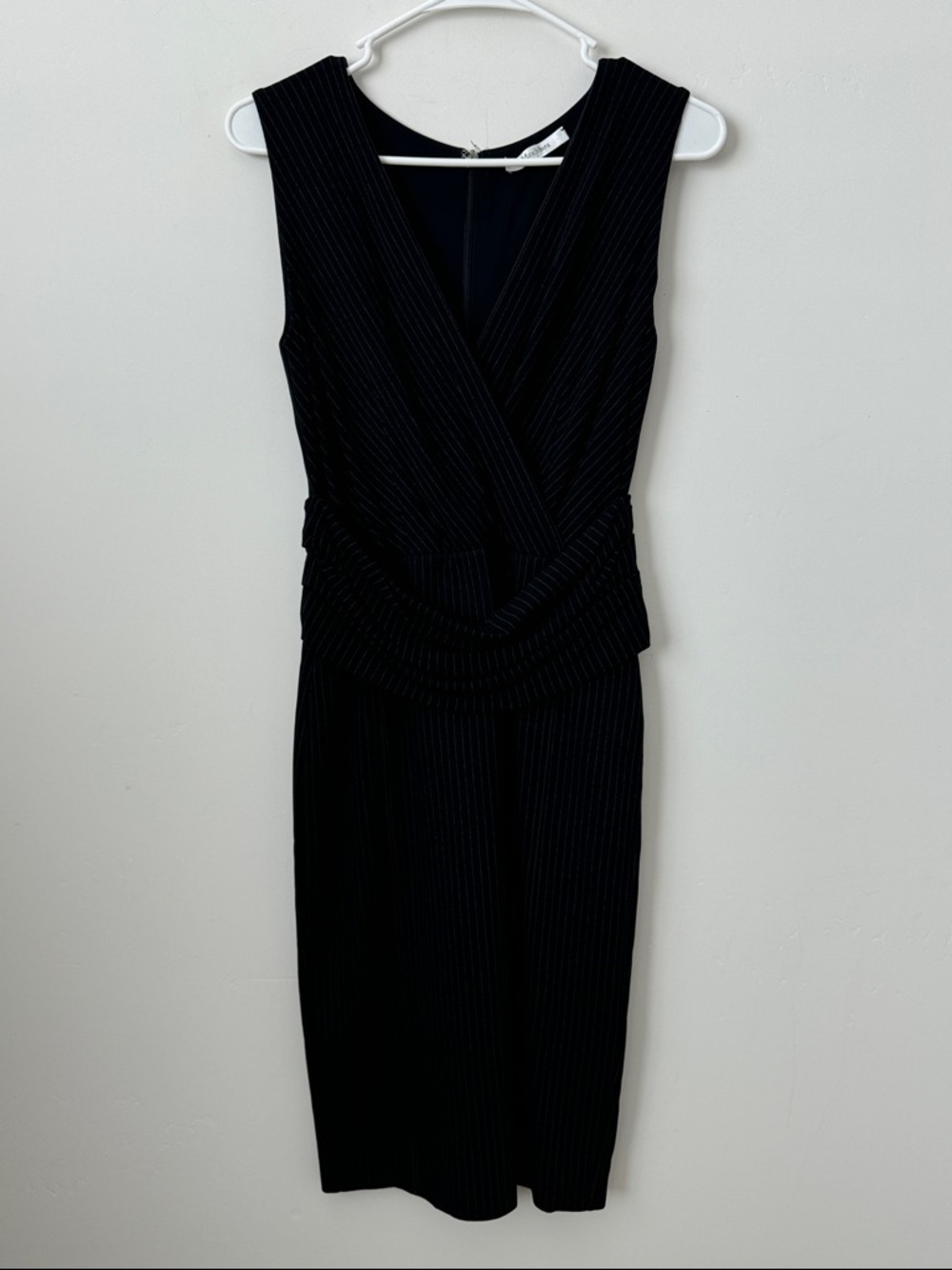 Max Mara Black Striped Draped Jersey & Crepe Sleeveless Midi Dress Size: 40